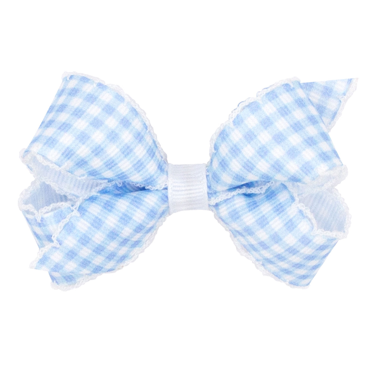 Mini Gingham Print Grosgrain Bow - Millenium Blue