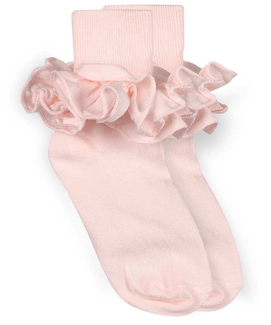 Jefferies Misty Ruffle Lace Turn Cuff Socks in Pastel Pink, style 2143