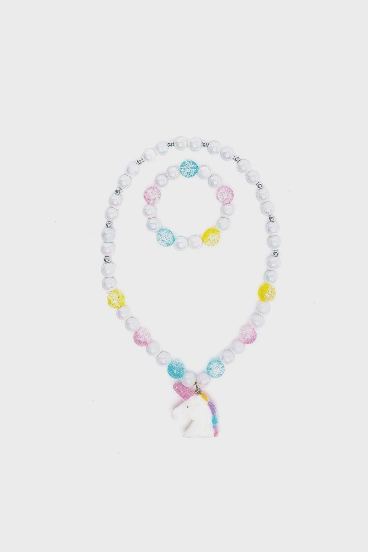 White Unicorn Necklace and Bracelet Set - 86125