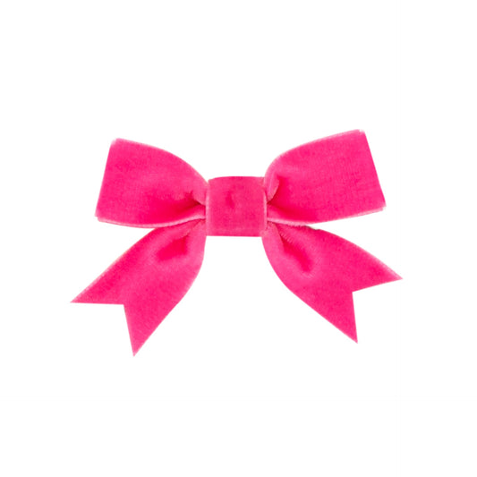 Mini Velvet Two-Loop Bow w/ Fancy Cut Tail - Azalea