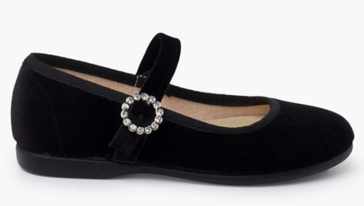 1439 Velvet Mary Janes With Jewel Buckle
