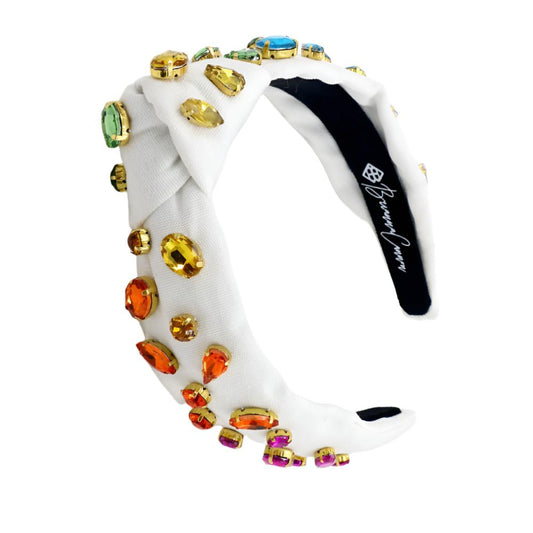 Brianna Cannon child-size ivory padded headband with hand-sewn rainbow gradient crystals