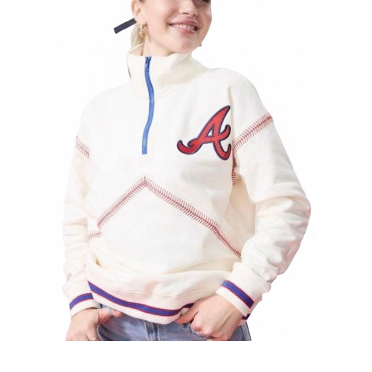 Braves Quarter Zip with Baseball Stitch
