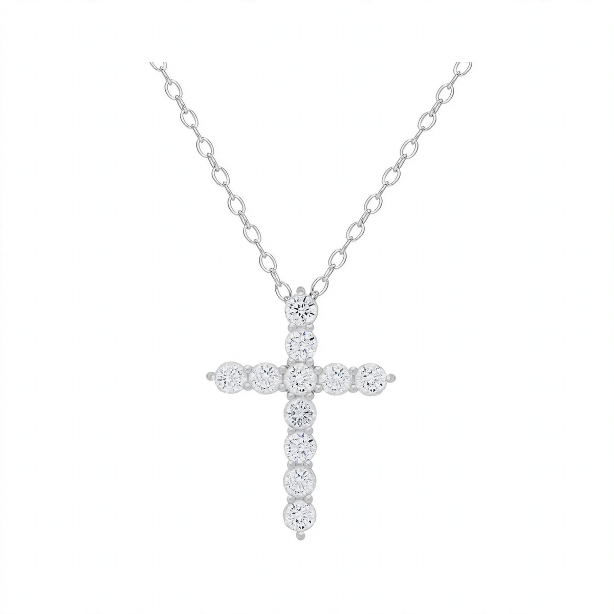 CZ Cross Necklace in Sterling Silver