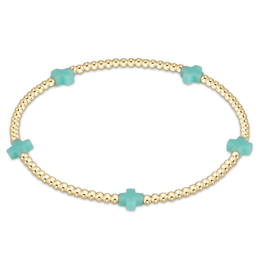 eGirl Small Signature Cross 2mm gold bracelet in Mint