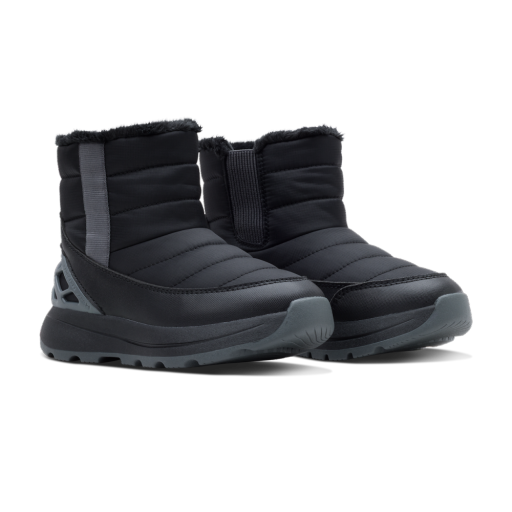 Kizik Little Juno 2 boot — Black/Robust Gray, angled pair