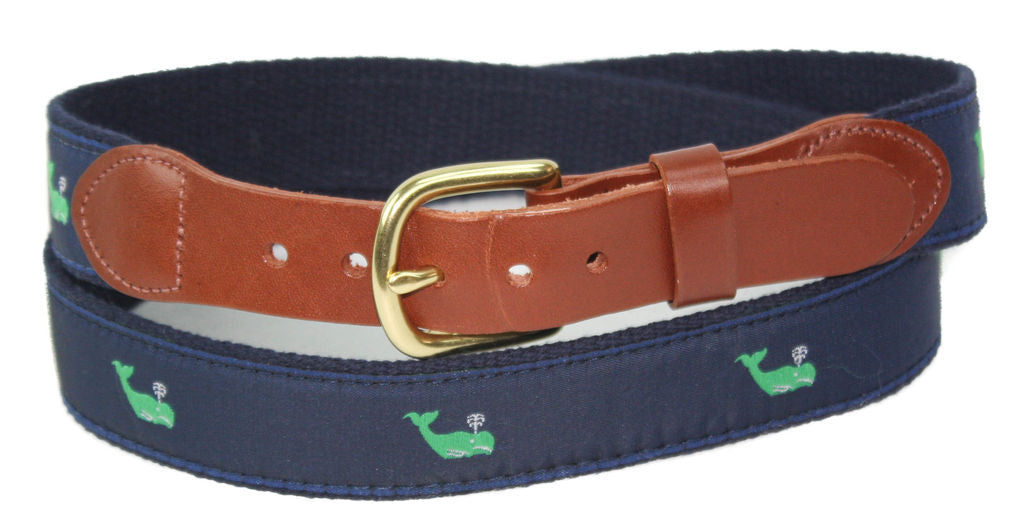 Motif Belt Green Whale | Green Whale on Navy