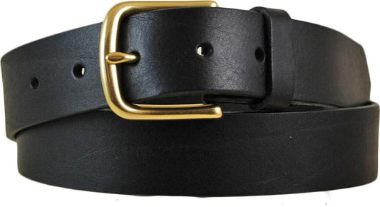 Leather Flat Strap Belt Silver Buckle | Flat Strap Belt Full Grain Leather 1.25"