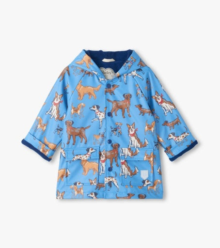 blue little pups snap rain coat