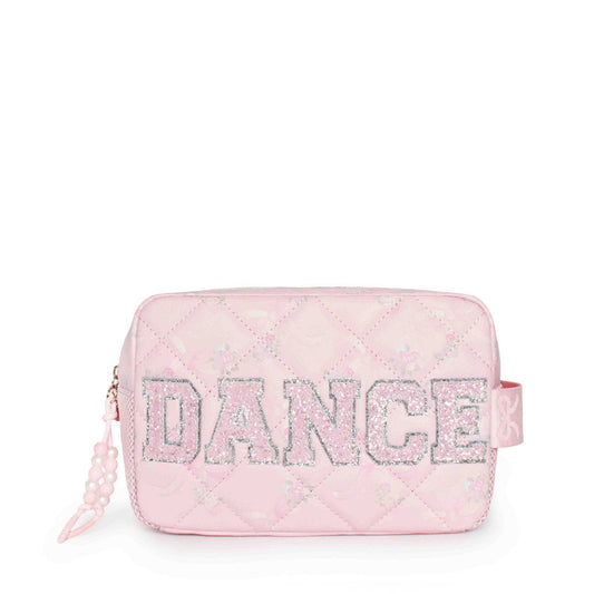 'Dance'  Quilted Floral Bow Printed Cosmetic Pouch