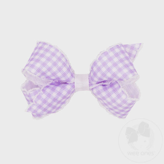 Mini Gingham Print Grosgrain Bow - Light Orchid