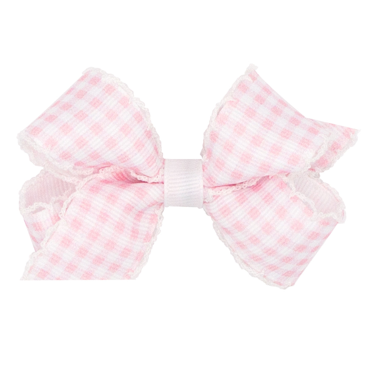 Mini Gingham Print Grosgrain Bow - Light Pink