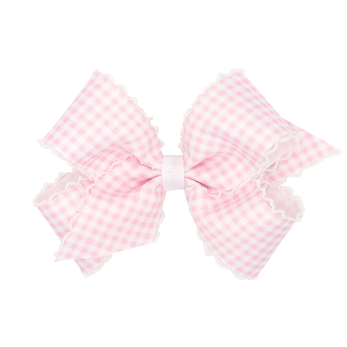 Medium Gingham Print Grosgrain Bow – Light Pink