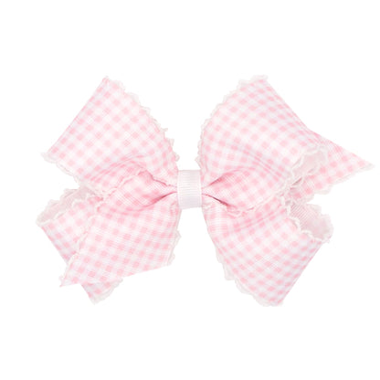 Medium Gingham Print Grosgrain Bow – Light Pink