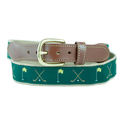 Leather Man Green Golf motif belt on Khaki cotton webbing