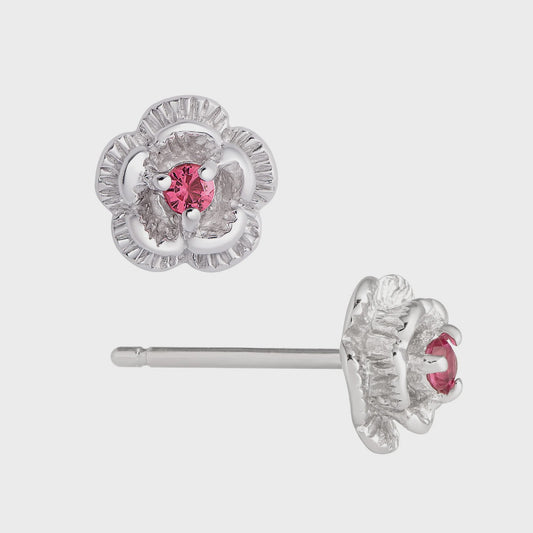 3D Flower Pink CZ Stud Earrings Sterling Silver