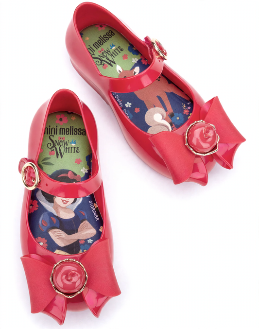 Mini Melissa Sweet Love Snow White baby ballet flats in Red with apple bows