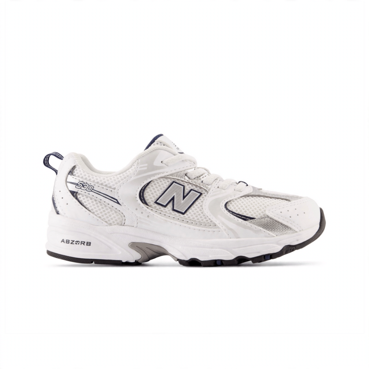 New Balance 530 Bungee Little Kids PZ530SB1 White with Natural Indigo and Silver Metallic - lateral view