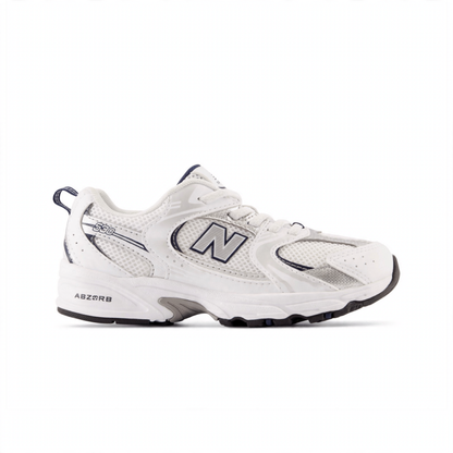 New Balance 530 Bungee Little Kids PZ530SB1 White with Natural Indigo and Silver Metallic - lateral view