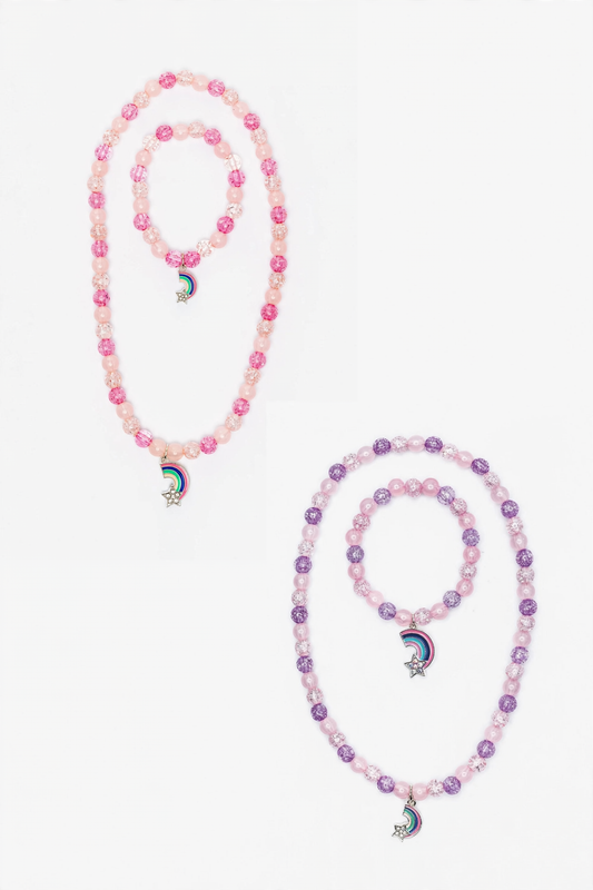 Purple Rainbow Necklace and Bracelet Set - 86124