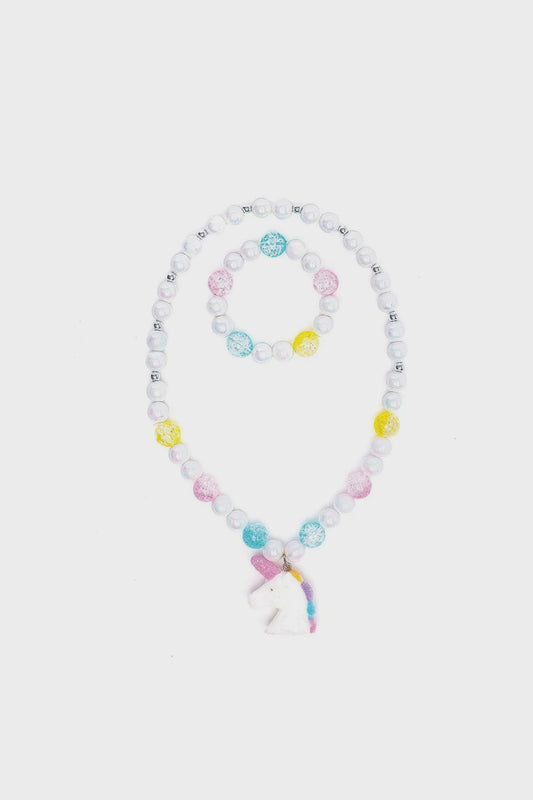 White Unicorn Necklace and Bracelet Set - 86125
