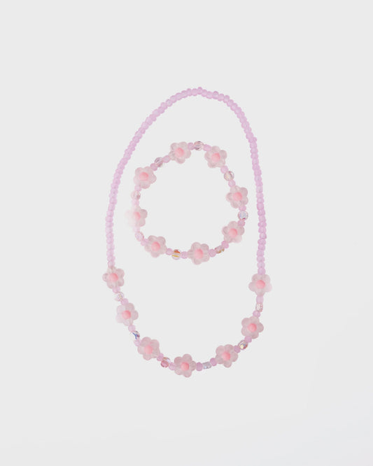 Pink Crystal Blooms Necklace & Bracelet Set - 86169