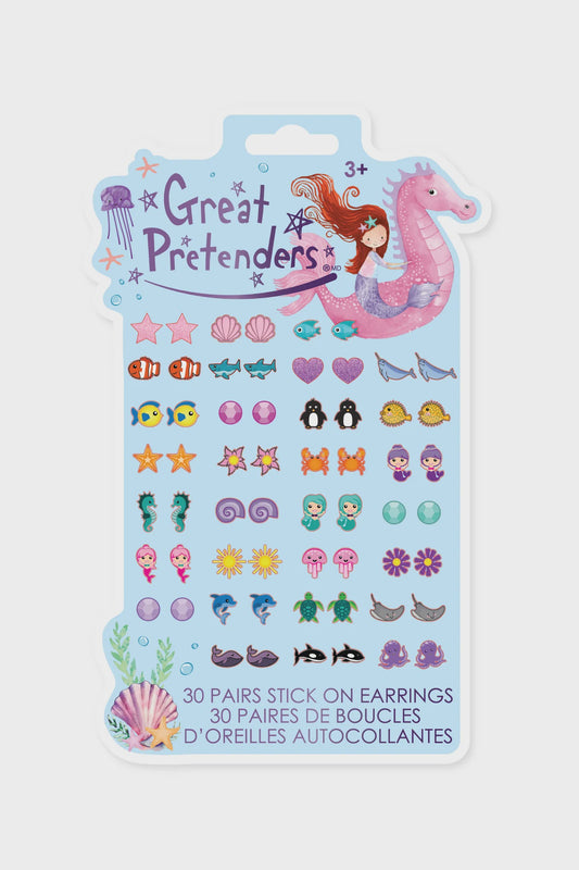 Great Pretenders 30 Pairs Stick on Earrings Mermaid