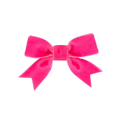 Mini Velvet Two-Loop Bow w/ Fancy Cut Tail - Azalea
