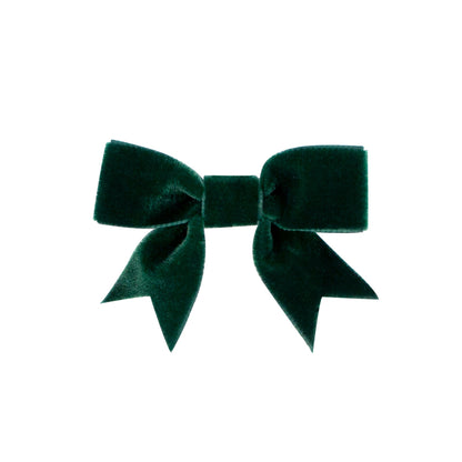 Mini Velvet Two-Loop Bow w/ Fancy Cut Tail - Forest Green