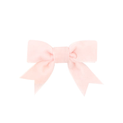 Mini Velvet Two-Loop Bow w/ Fancy Cut Tail - Light Pink