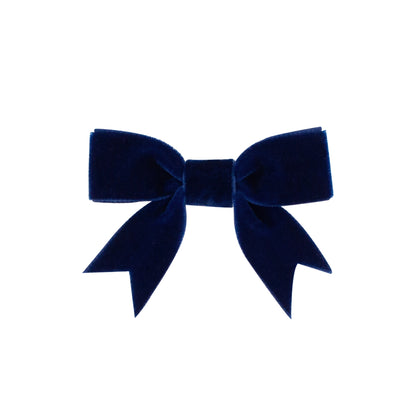 Mini Velvet Two-Loop Bow w/ Fancy Cut Tail - Navy