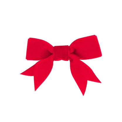 Mini Velvet Two-Loop Bow w/ Fancy Cut Tail - Red