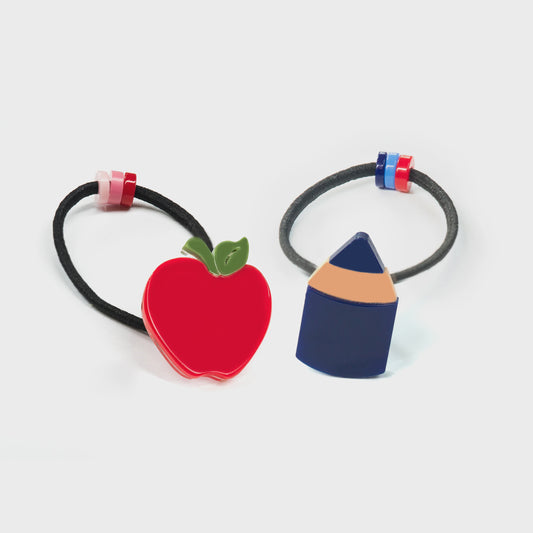 Apple and Pencil Hair Ties