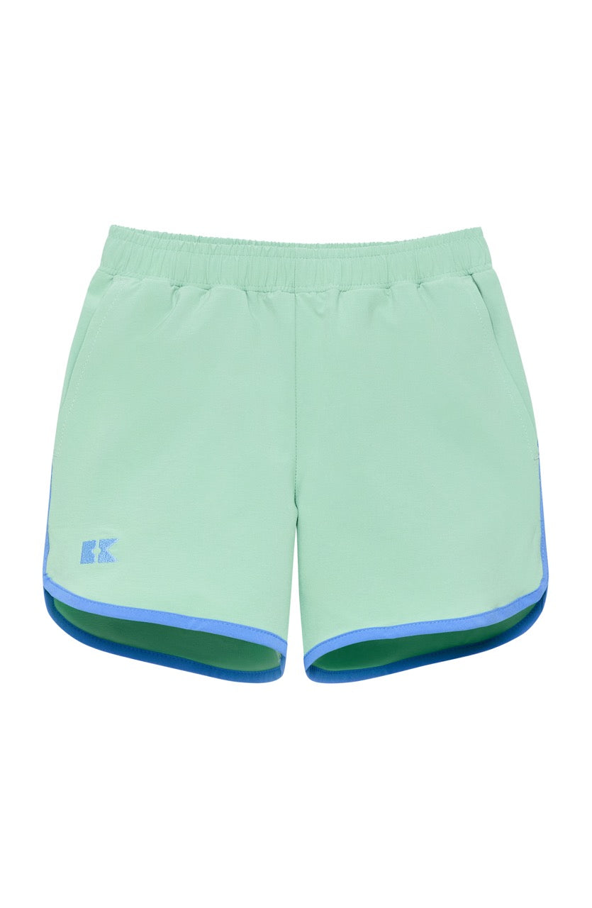 Retro Super Short - Palm Green w/Sky Blue Piping