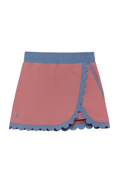 Scalloped Court Skort - Slate/Dusty Pink
