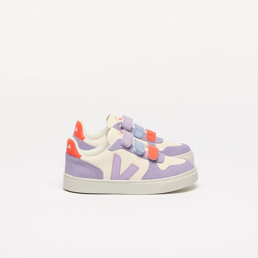 VEJA Small V-10 Leather — Cashew Multico Orchid — side view (CV0520614); official square photo