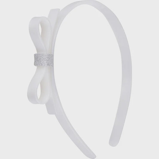 Satin White Pearlized Thin Bow Headband - H032-1A