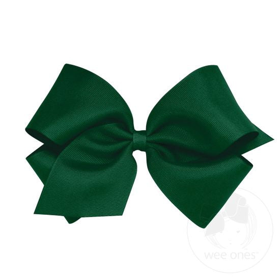 Large dark green grosgrain hair bow with a classic shape and ribbed texture.