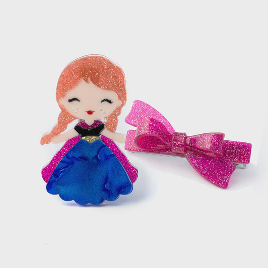 Cute Doll Dark Blue Dress with Bow Hair Clip