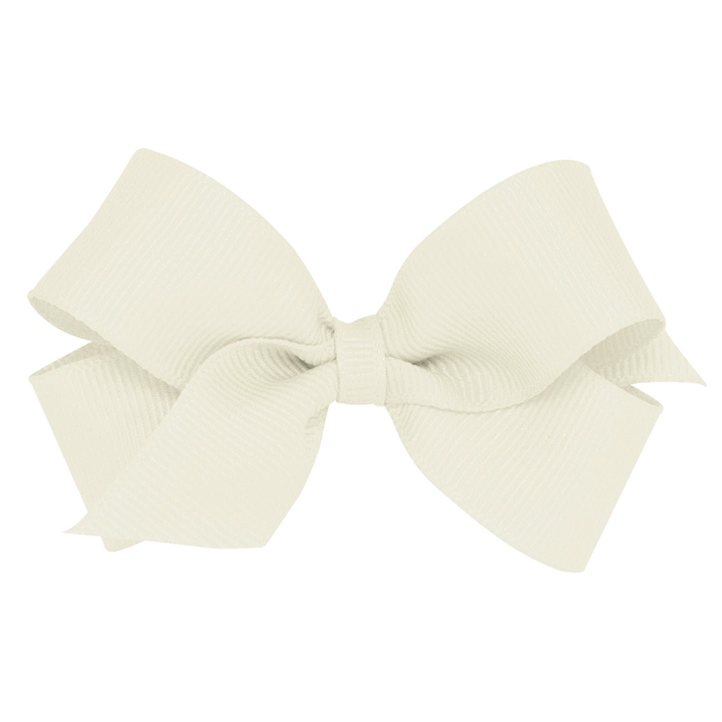 Cream grosgrain ribbon bow with a plain wrap center, perfect for hair accessories or embellishments.