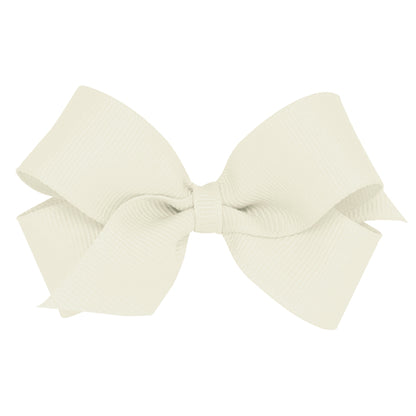 Cream grosgrain ribbon bow with a plain wrap center, perfect for hair accessories or embellishments.