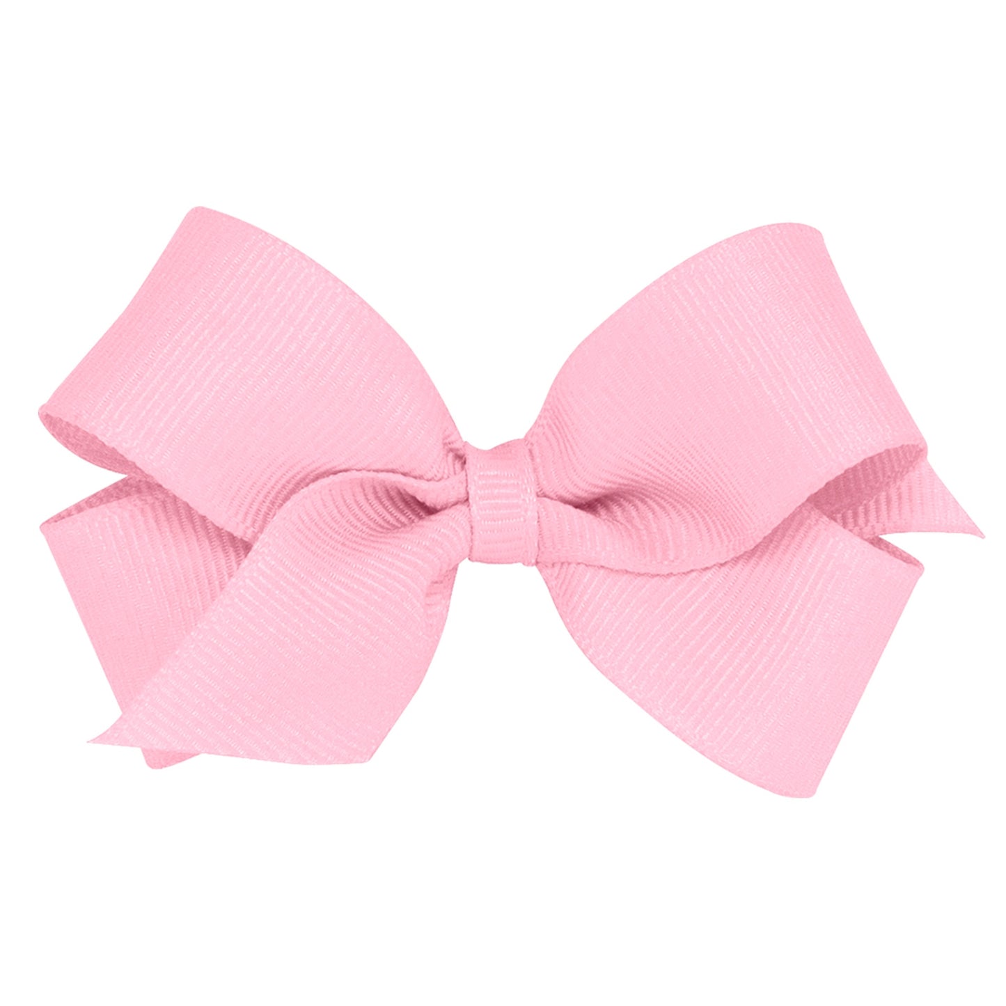 Light pink grosgrain bow with a ribbed texture and a plain wrap in the center.