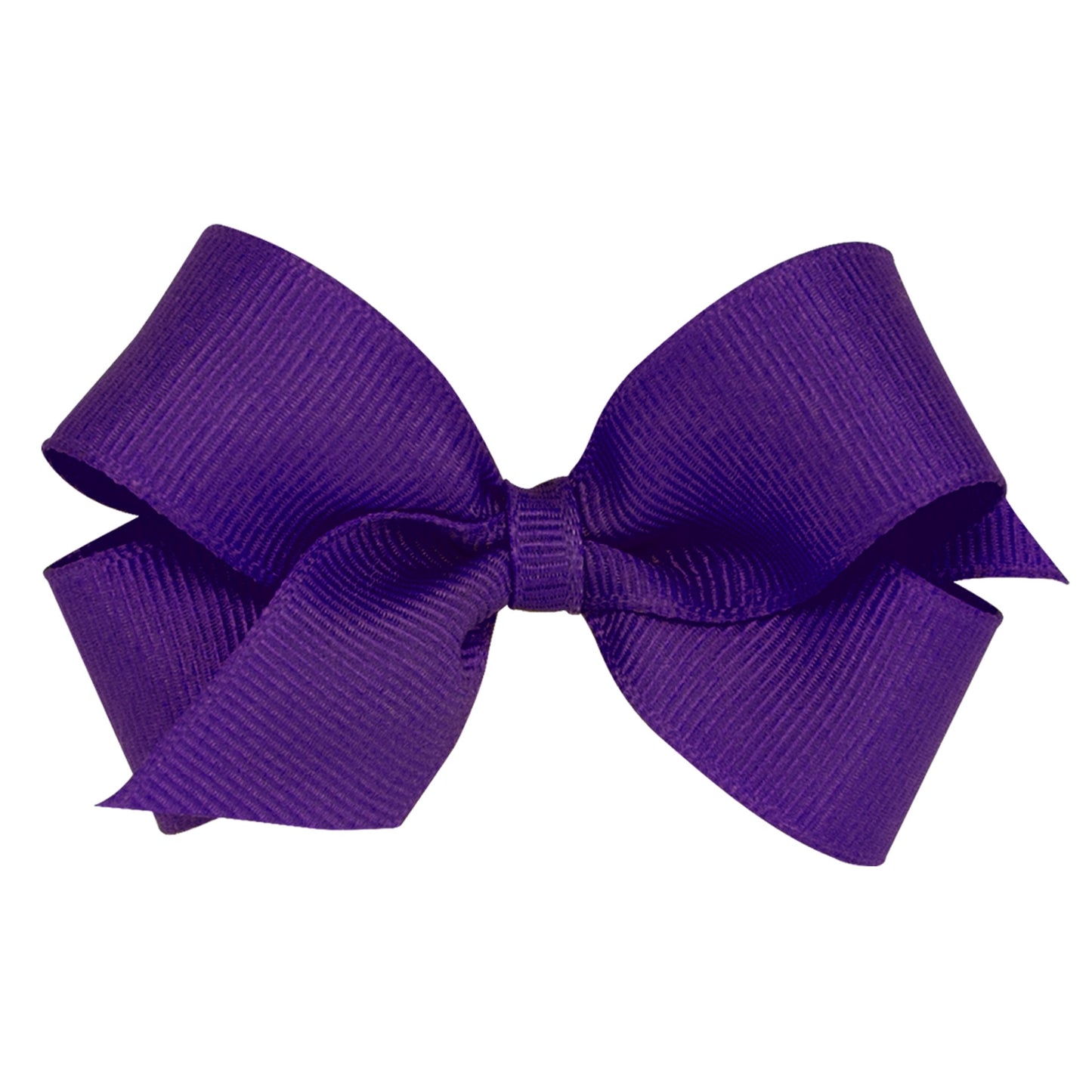 A vibrant purple grosgrain ribbon bow with a ribbed texture, tied neatly in the center.
