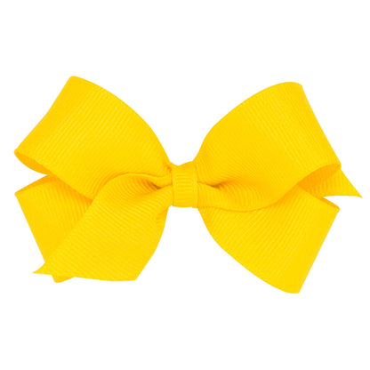 A vibrant yellow grosgrain ribbon bow with a classic shape and ribbed texture.