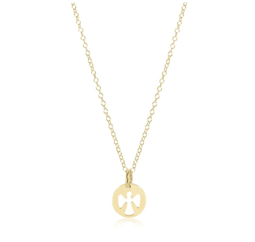 14” Necklace Gold Guardian Angel Small Gold Disc