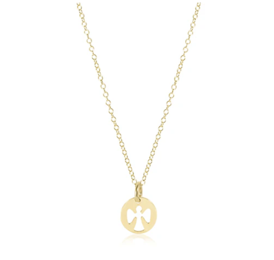 14” Necklace Gold Guardian Angel Small Gold Disc