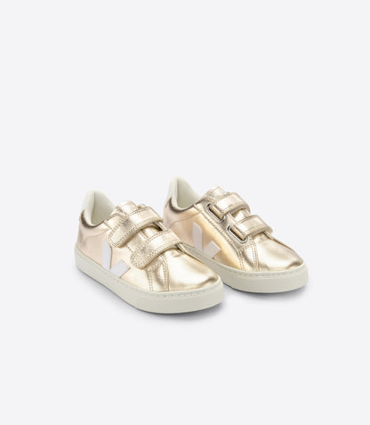 VEJA Small Esplar ChromeFree Leather in Platine White, elevated front view.