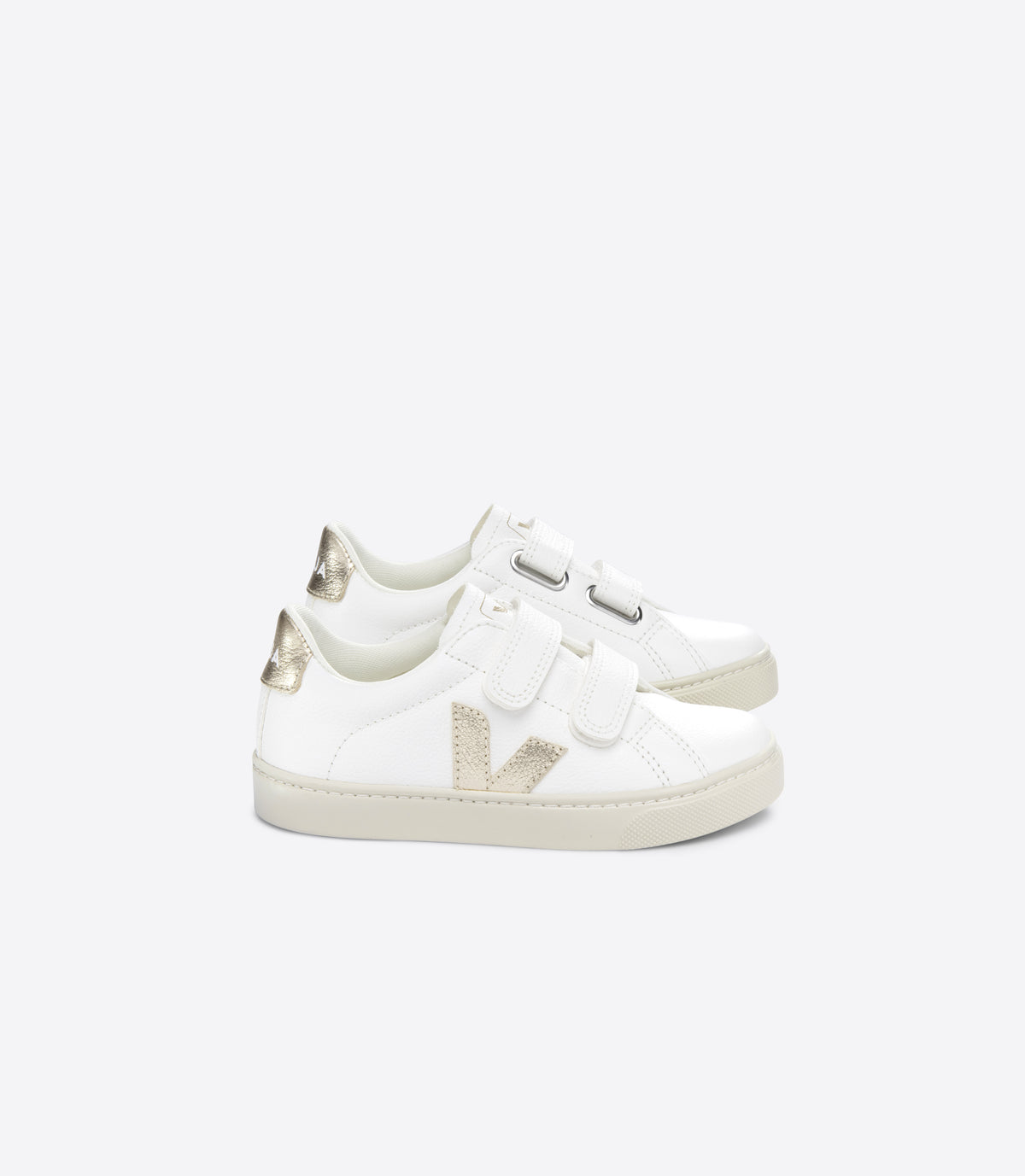 VEJA Small Esplar Leather in White Platine, side view.