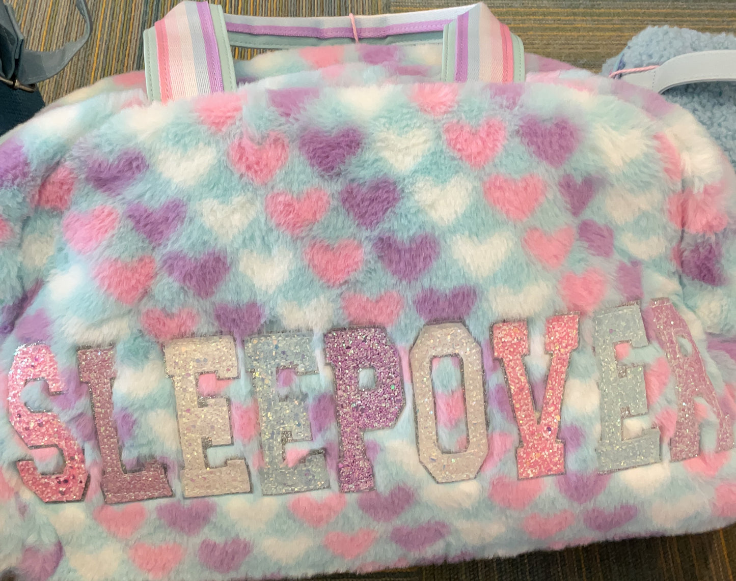 Sleepover Fuzzy Duffle Sky Hearts