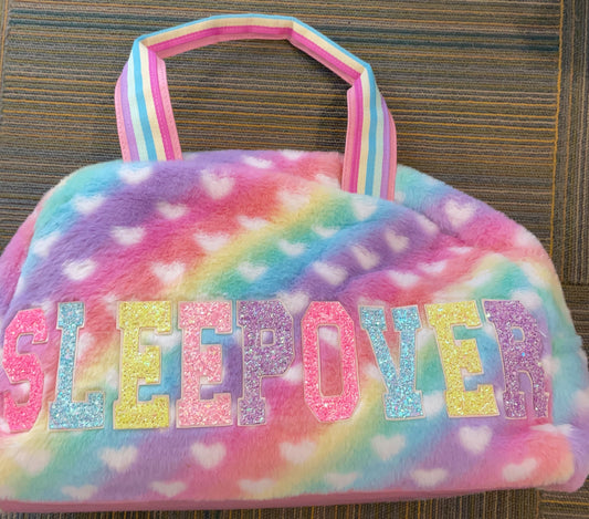 Sleepover Fuzzy Duffle Bubble Gum Hearts